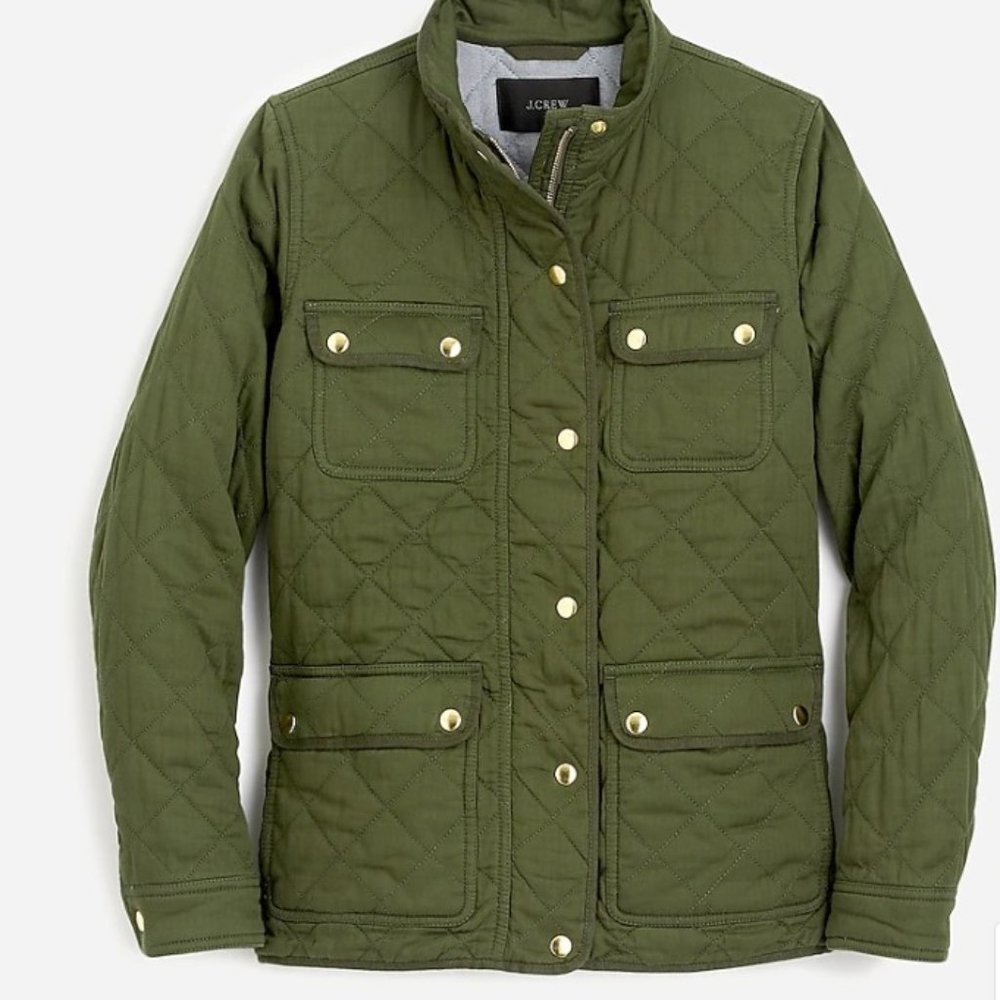 Women's J. Crew Quilted Olive Military Jacket in Small